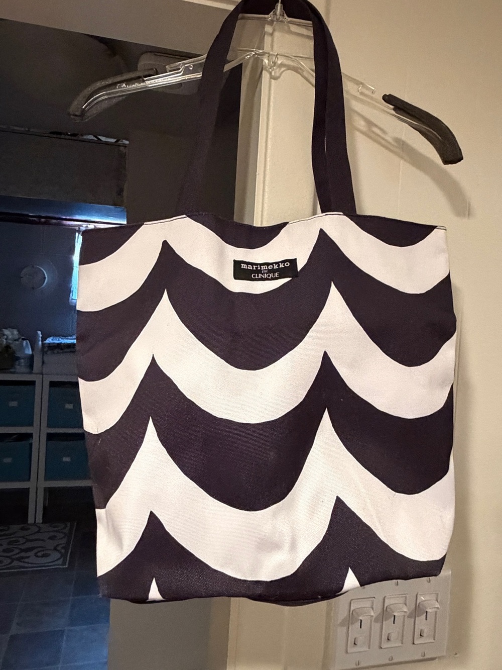 Marimekko Black & White Wave Pattern Canvas Tote